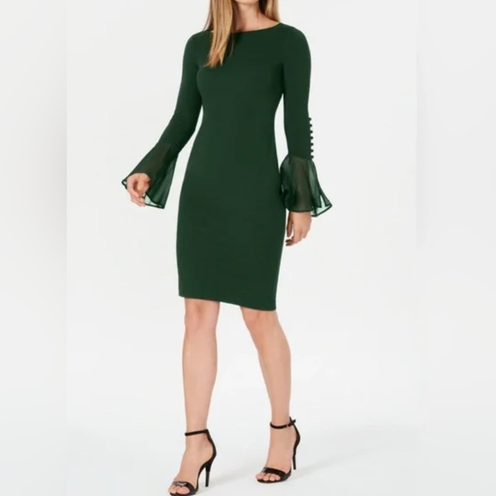 Calvin Klein Chiffon-Bell-Sleeve Sheath Dress
